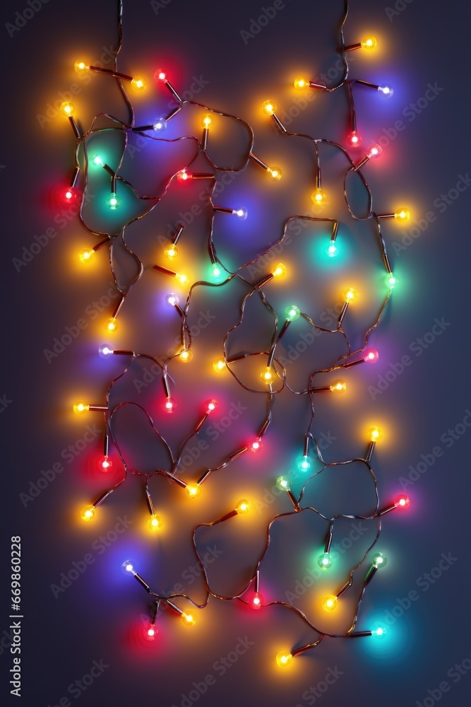 Poster A collection of lights arranged on a wall, creating a decorative display. Perfect for adding ambiance and a touch of elegance to any space