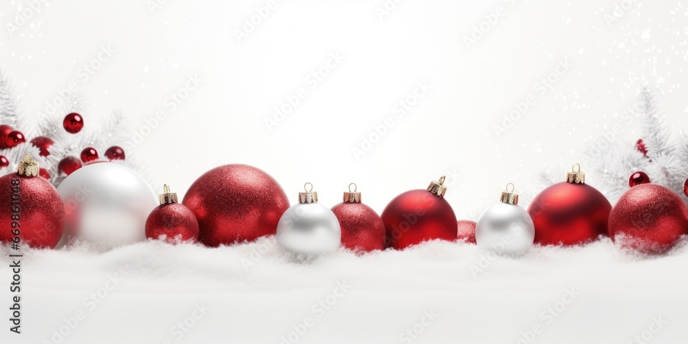 Poster a group of red and white christmas ornaments. perfect for decorating your christmas tree or adding a