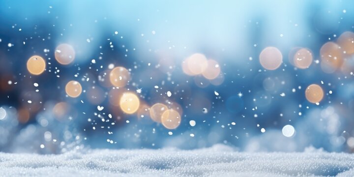 A blurry image of a snow-covered ground. Suitable for winter-themed designs and backgrounds