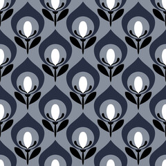 Gray geometric floral seamless pattern