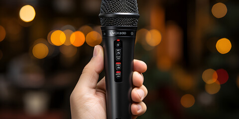 Microphone and male singer close up men singing into a microphone, holding mic with hands Media sonic Professional Unidirectional Dynamic Microphone with 10ft Cord and on/off switch.AI Generative