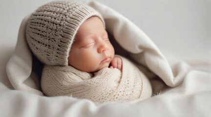 Cute newborn baby boy against white background with space for text, children background image, AI generated