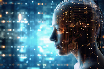 Artificial Intelligence. Profile Human Head Silhouette.Technologies Concept.