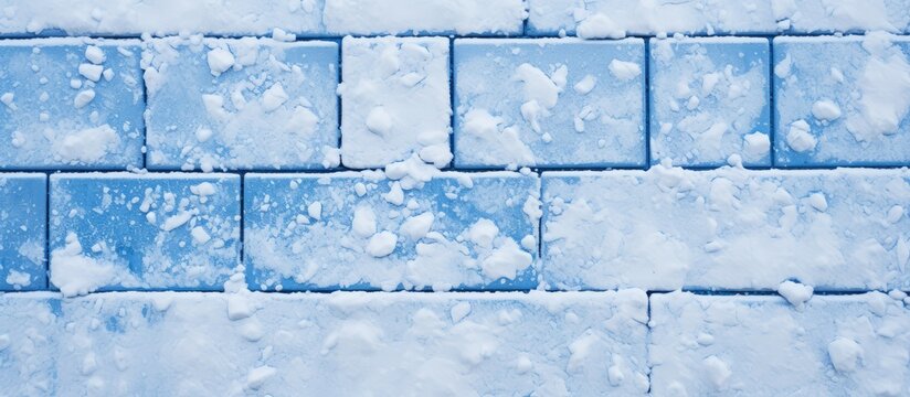 White snow covers a blue tile giving it a textured appearance