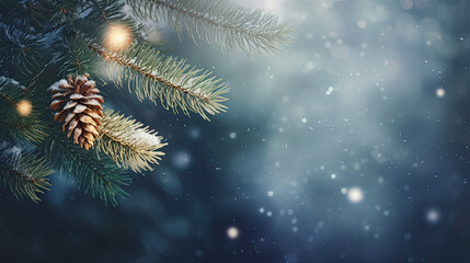 Fototapeta na wymiar christmas tree branch close up, winter background 