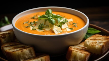 A comforting bowl of creamy tomato soup. AI Generative