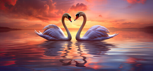 two swans in the sunset