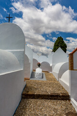 Calm place for eternal rest, whitewashed cemetery in Andalusia, Southern Spain, summer day with...