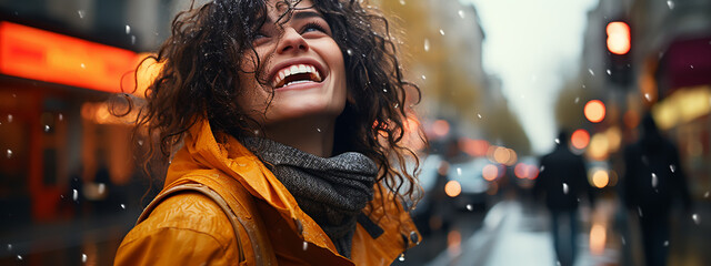 Fototapeta premium beautiful girl in the rain . Wet hair and shirt . Tropical rain