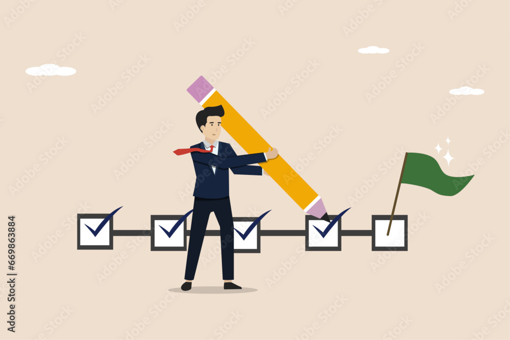 Poster project management, work progress or tracking completed tasks, productivity concept, businessman pro
