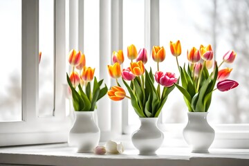 tulips in a vase - obrazy, fototapety, plakaty