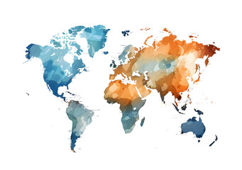 light grunge watercolor world map isolated png