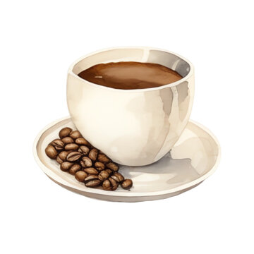 Coffee and coffee bean watercolors, Latte, cappuccino, mocha, espresso, arabica