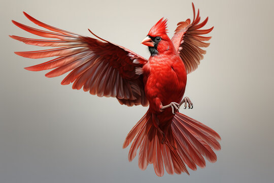Image of northern cardinal bird spreading wings to fly on a clean background. Wildlife Animals.