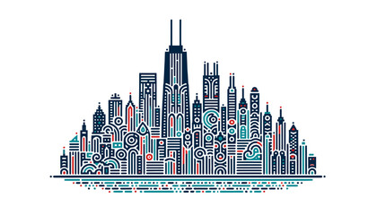 Obraz premium skyline silhouette Chicago vector illustration famous tourist city abstract landscape