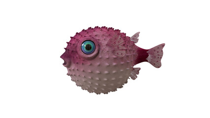Pink puffer fish cartoon isolated on transparency background, 3D render © Bawornpak