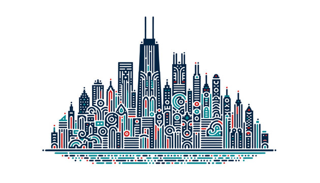 skyline silhouette Chicago vector illustration famous tourist city abstract landscape
