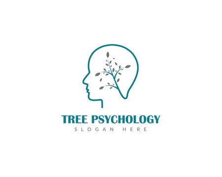 Human head with tree and leaf logo design template. Creative brain tree logo design.