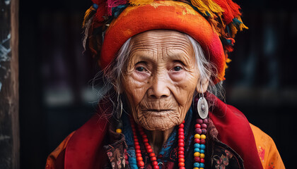 Chinese old woman in traditional costume - obrazy, fototapety, plakaty