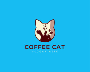 Coffee cat logo template vector icon illustration design Premium Vector.
