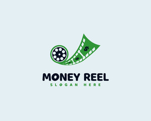 Movie reel and film strip logo vector icon illustration with Dollar Sign 