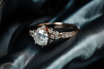 A luxury wedding ring with beautiful big diamond head. - obrazy, fototapety, plakaty