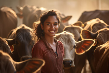 Confident and hardworking woman standing at his dairy farm