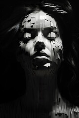 Abstract woman portrait, artistic illustration in black and white
