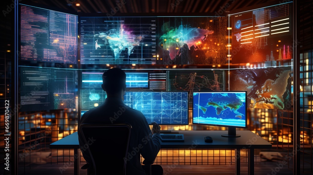 Poster tech savvy: data scientist analyzing big data with precision. ai, machine learning, and business ana