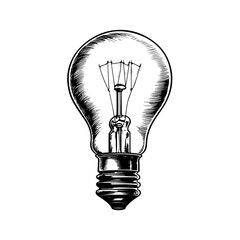 Vector light bulb engraving drawing graphic illustration isolated on white background engraved lamp