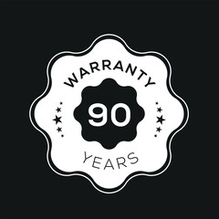 90 years warranty seal stamp, vector label.