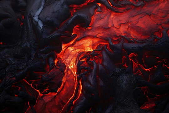 Red molten magma hot lava eruption burn fire volcanic flowing heat background volcano