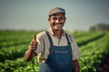 Indian farmer laughing and giving happy expression at agriculture field. - obrazy, fototapety, plakaty