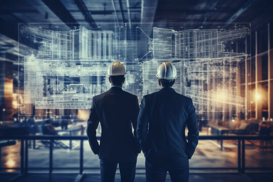 Engineer team checking plan blueprint