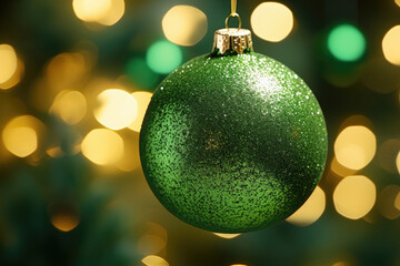 close up of green Christmas bauble background