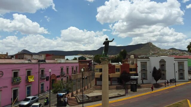 Statue of El Parral Mexico with a spiral shot from a drone
