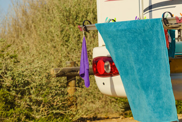 Caravan with clothes to dry