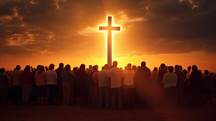 Group of people holding a large Christian cross