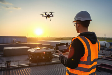 Engineer using drone at workplace