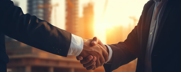 two businessmen shaking hands in the office - obrazy, fototapety, plakaty