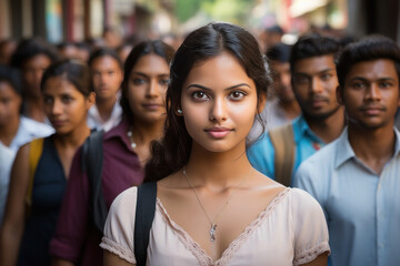 Young and confident woman standing in front of crowd