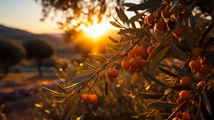 Wandaufkleber Olives on olive tree in autumn. Season nature image © alexkich