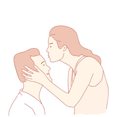 illustration of a woman kissing her man. vector hand drawn style