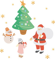 アイソメトリック　俯瞰　クリスマス　冬　サンタクロース　キッズ　人物　シンプル　イラスト素材セット