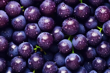 seamless background of many beautiful and shiny grape, top view.