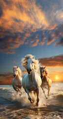 horses at sunset, free, happy