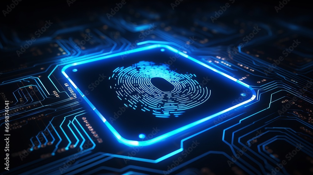 Poster enhancing security: digital fingerprint scanner for biometric identity and data protection