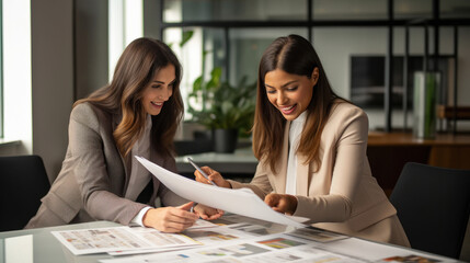 Two corporate woman discussing at office