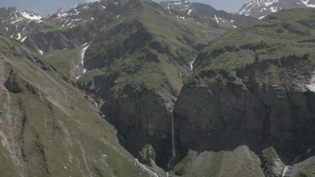High drone footage of Batoni Waterfall Arena in Mels, Canton of St. Gallen, Switzerland