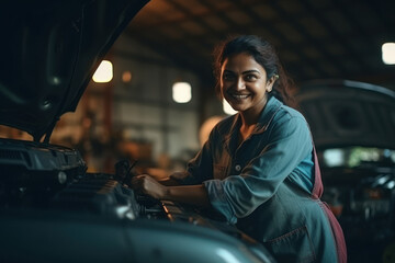 Young female car mechanic working at garage - Powered by Adobe